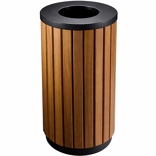 פח אשפה פתח עליון ציפוי עץ לשטחים ציבוריים