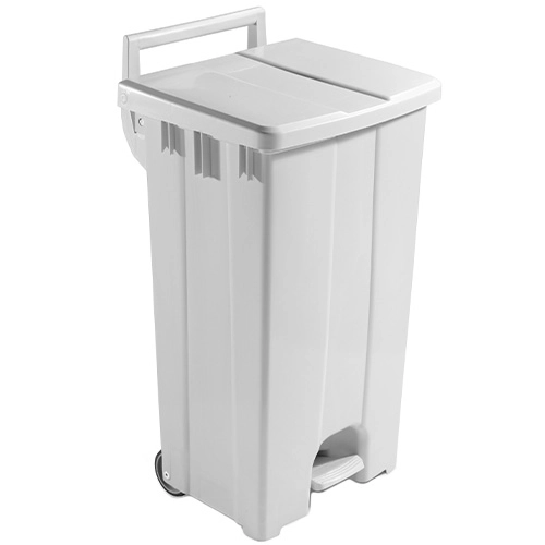 פח דוושה עם גלגלים 90 ליטר בצבע לבן